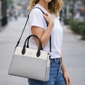 KATE SPADE MADISON MEDIUM SATCHEL SHOULDER BAG TOTE GREY COLORBLOCK LEATHER